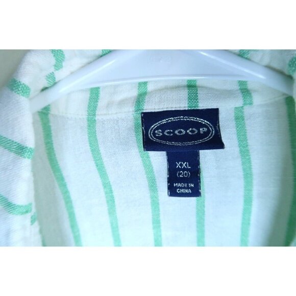 Scoop Linen Blend Shirt Women's Size XXL (20) Dress Tie Sleeve Cuffs Striped EUC - Picture 8 of 9